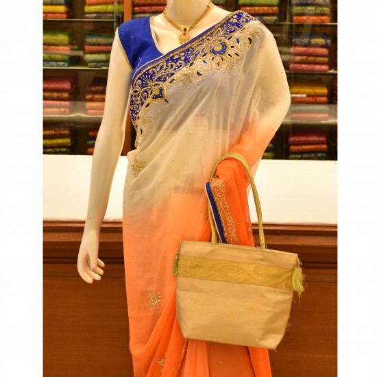 Orange color Kajal Work Saree