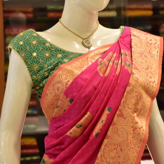 Pink color with Golden Jarigai Border Art Silk Saree