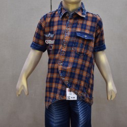 Blue and Orange checked Shirt and Drowser Set