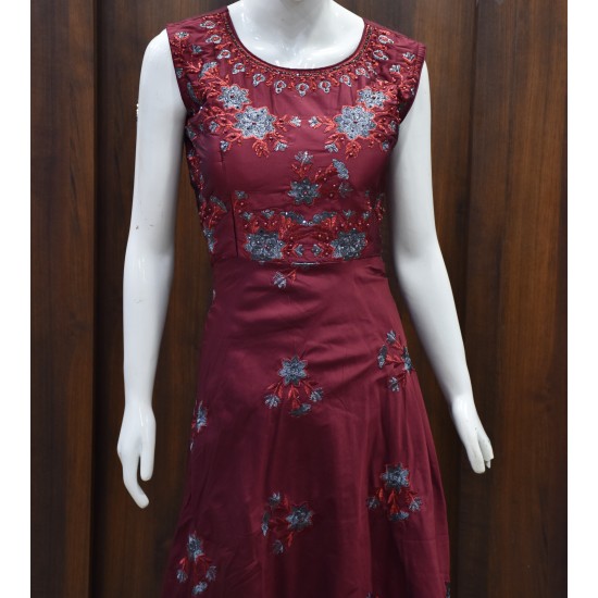 Maroon color Floral Designed Long Chudi