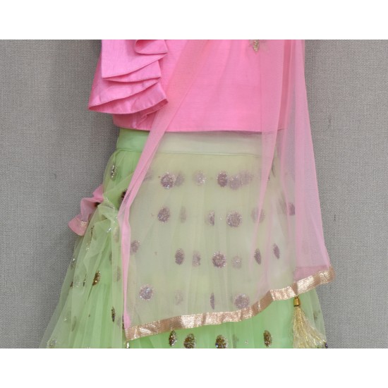 Pink with Green colored choli