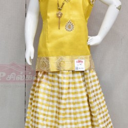 Yellow color designed Pattu Pavadai